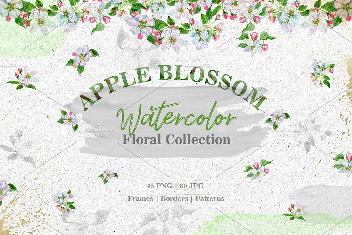 Apple blossom PNG watercolor set in Illustrations - product preview 8