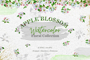 Apple blossom PNG watercolor set