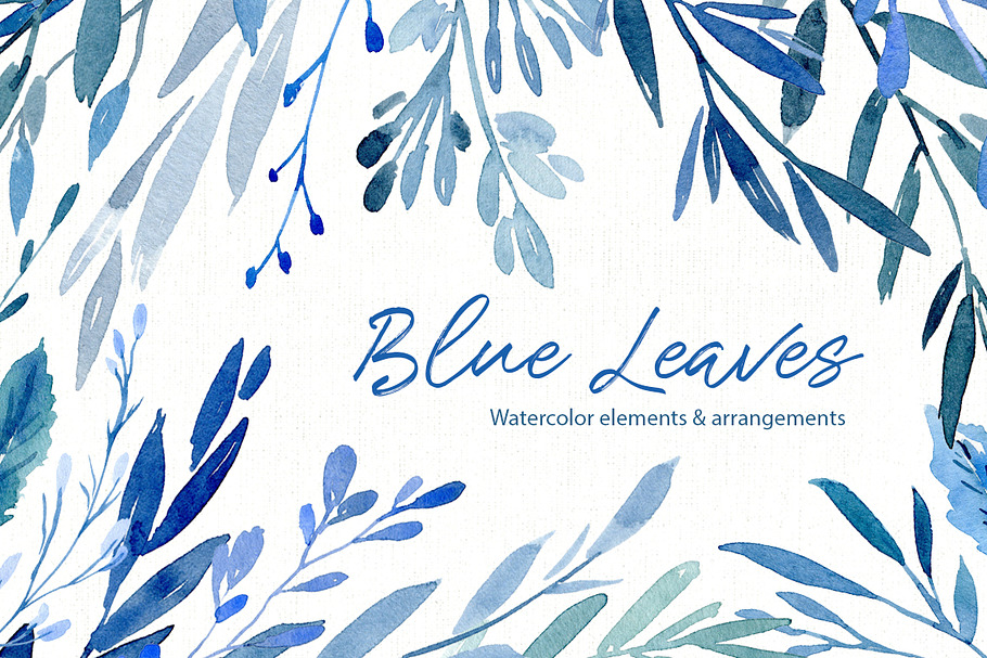 Watercolor Blue Leaves Branches PNG in Illustrations - product preview 8