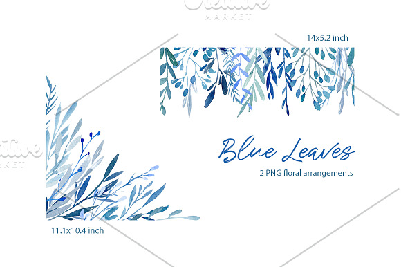 Watercolor Blue Leaves Branches PNG in Illustrations - product preview 2
