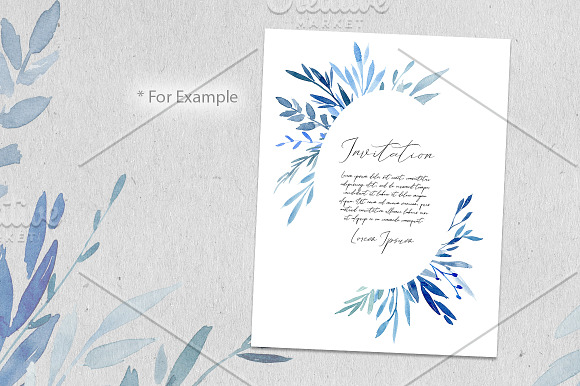 Watercolor Blue Leaves Branches PNG in Illustrations - product preview 4