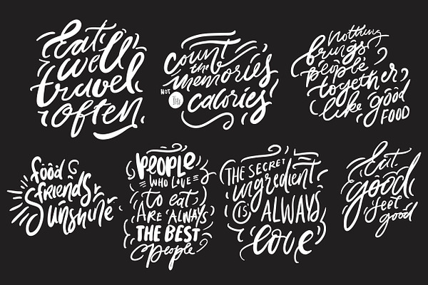 Letterring for menu, cafe, 10 quotes