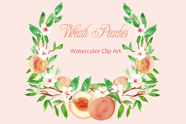 Peach Wreath watercolor clip art