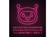 Excited robot emoji neon light icon