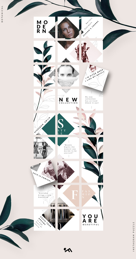 Instagram PUZZLE template -Botanical in Instagram Templates - product preview 4