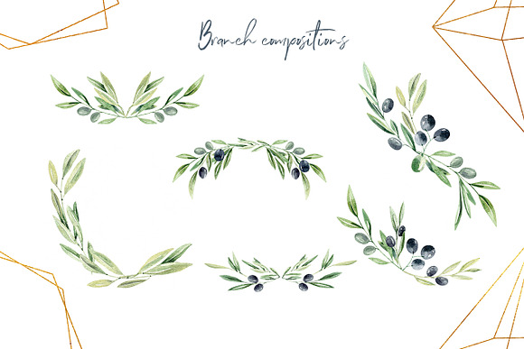 Watercolor Olive branches in Illustrations - product preview 2