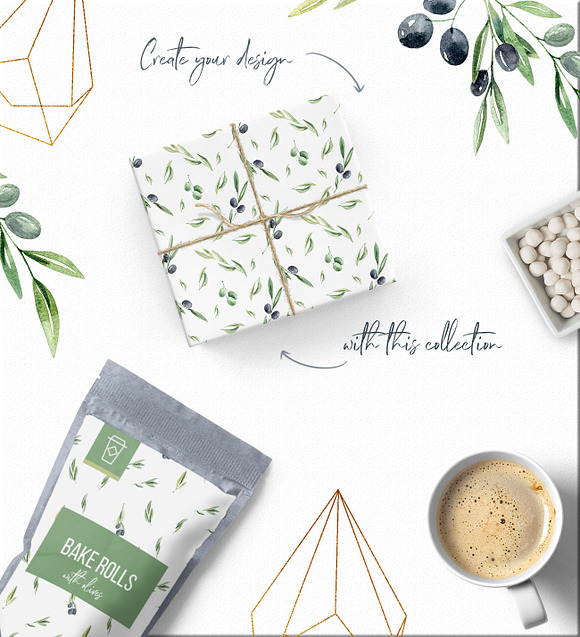 Watercolor Olive branches in Illustrations - product preview 5