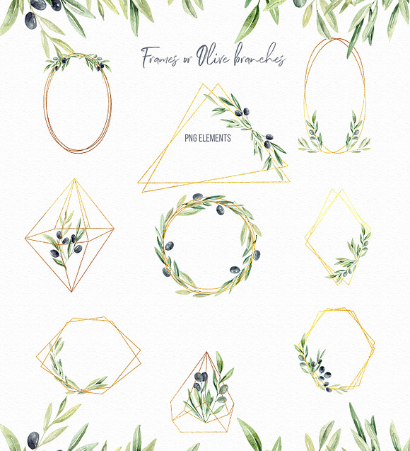 Watercolor Olive branches in Illustrations - product preview 6