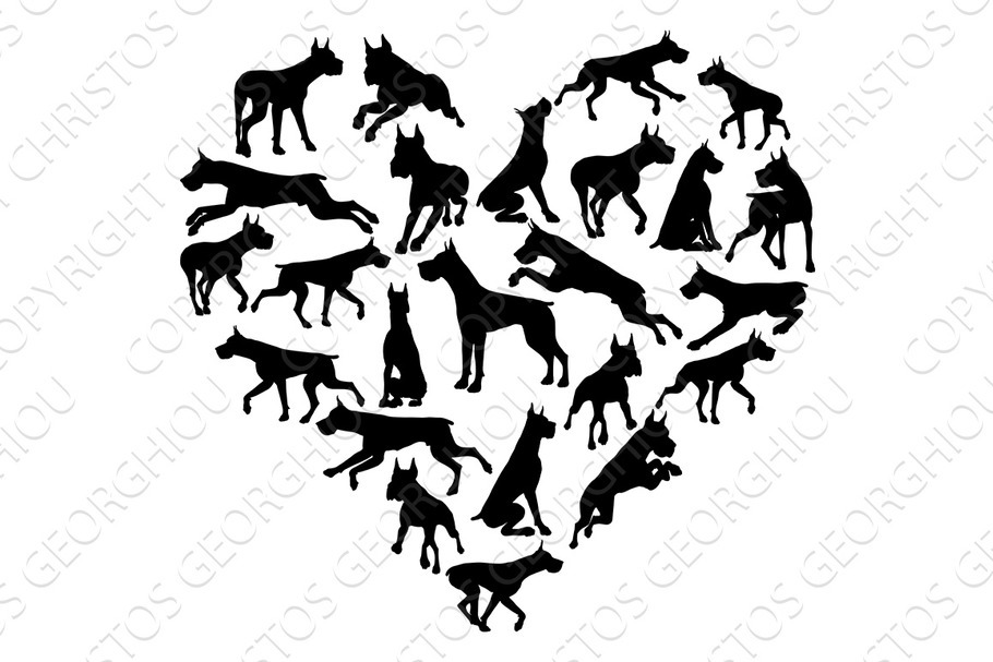 Great Dane Dog Heart Silhouette in Illustrations - product preview 8
