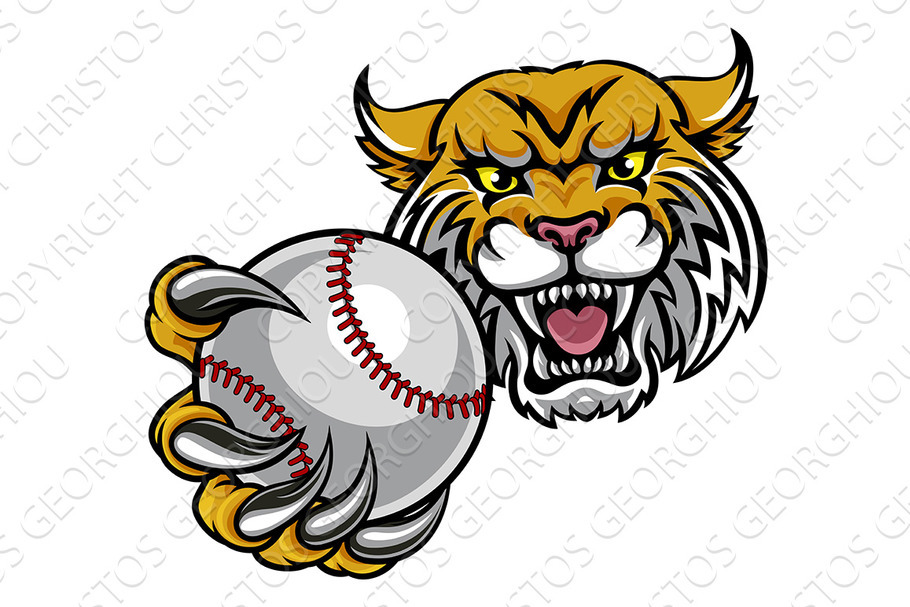 Wildcat Holding Baseball Ball Mascot in Illustrations - product preview 8