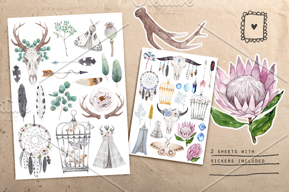 BOHO FLOWERS watercolor set in Illustrations - product preview 1