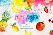 Watercolor fruits PNG set