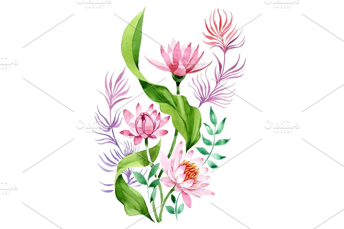 Ornament of pink lotus PNG set in Illustrations - product preview 8