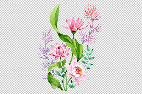 Ornament of pink lotus PNG set in Illustrations - product preview 1