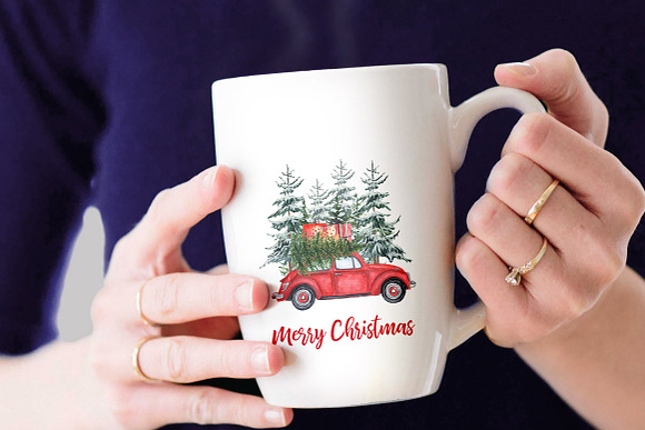 Watercolor Christmas Cars Clipart in Illustrations - product preview 4