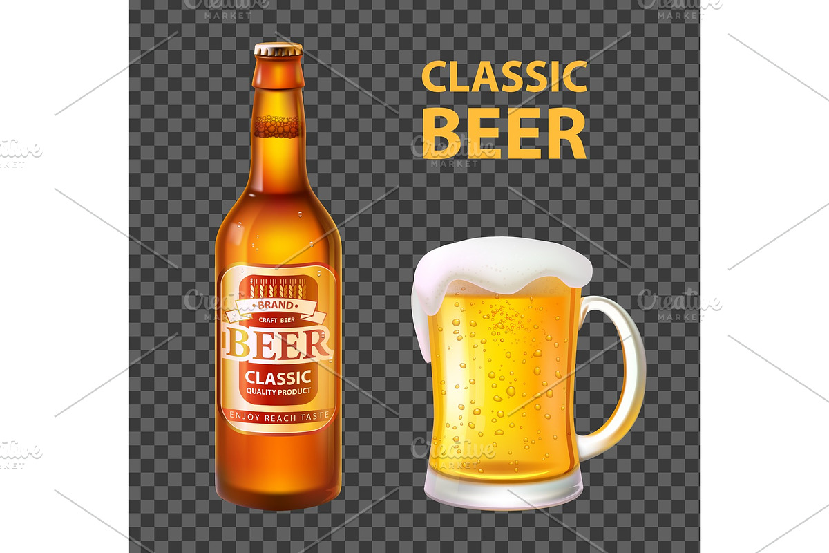 Beer in Bottle and Mug Isolated in Illustrations - product preview 8