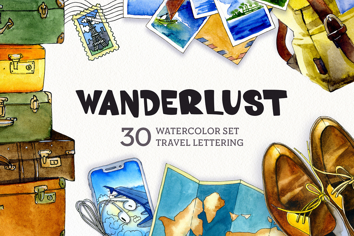 Wanderlust Watercolor Clipart Set in Illustrations - product preview 8
