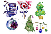 New Year decoration PNG watercolor