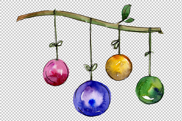 New Year decoration PNG watercolor in Illustrations - product preview 3
