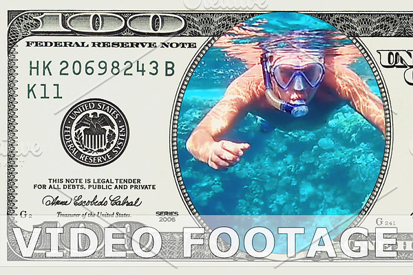 Man dive in frame of 100 dollar bill
