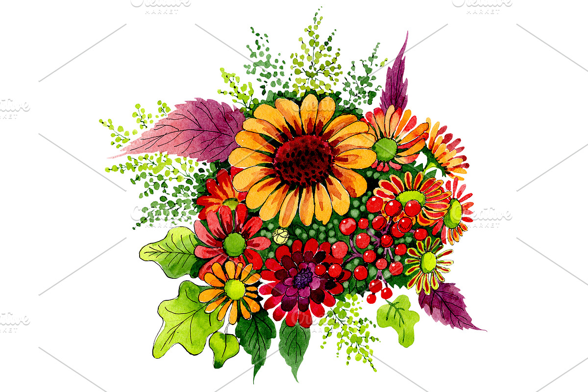 Bouquet of wild flowers PNG set in Illustrations - product preview 8