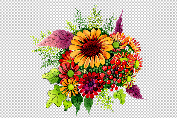 Bouquet of wild flowers PNG set in Illustrations - product preview 1