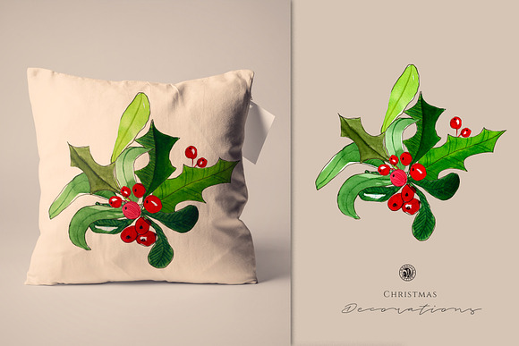 Watercolor Christmas Decorations in Illustrations - product preview 3