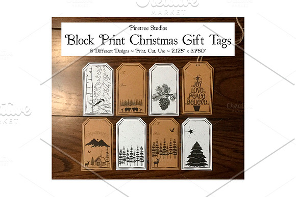 Block Print Christmas Gift Tags in Graphics - product preview 5