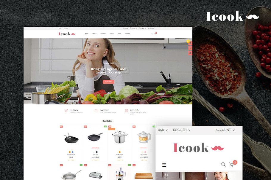 LEO ICOOK - KITCHEN TOOL, COOKWARE,  in Bootstrap Themes - product preview 8