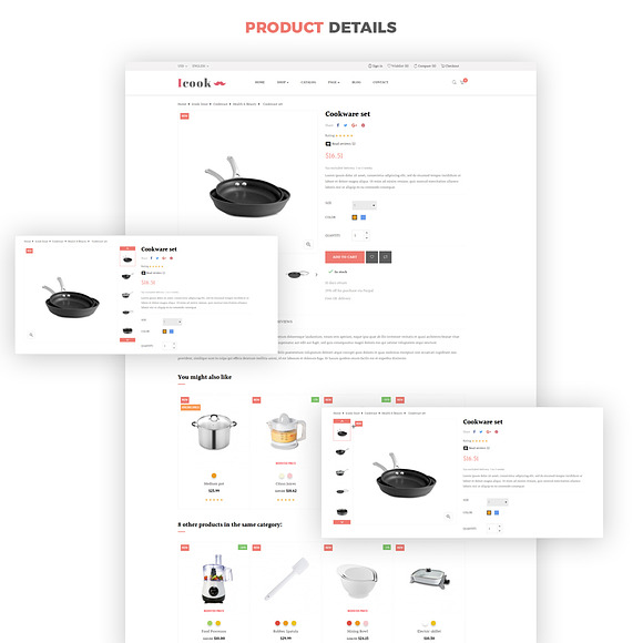LEO ICOOK - KITCHEN TOOL, COOKWARE,  in Bootstrap Themes - product preview 6