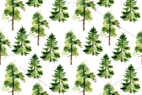 Watercolor trees and patterns in Illustrations - product preview 3