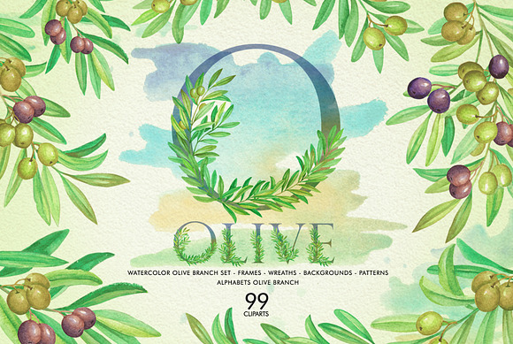 Olive Branch Watercolor Alphabets in Illustrations - product preview 11
