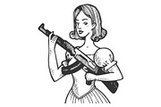 Woman with automatic gun vector