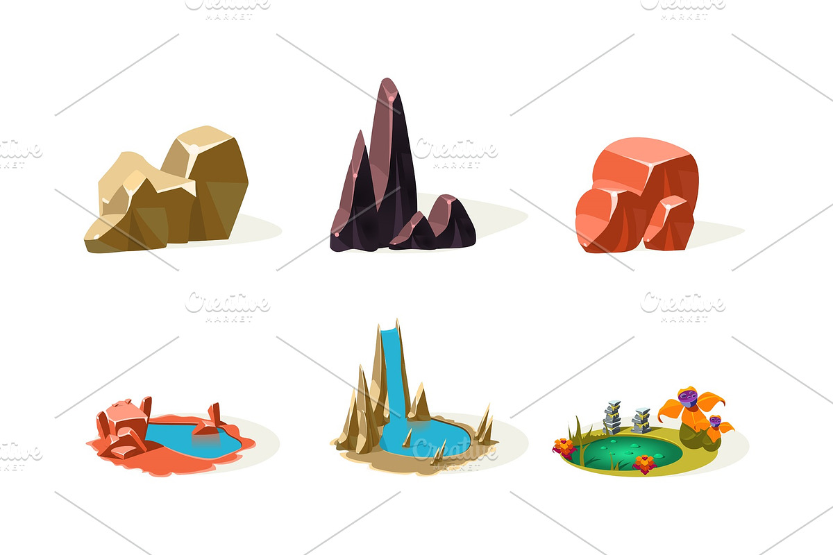 Rock stones, lakes, waterfall in Illustrations - product preview 8