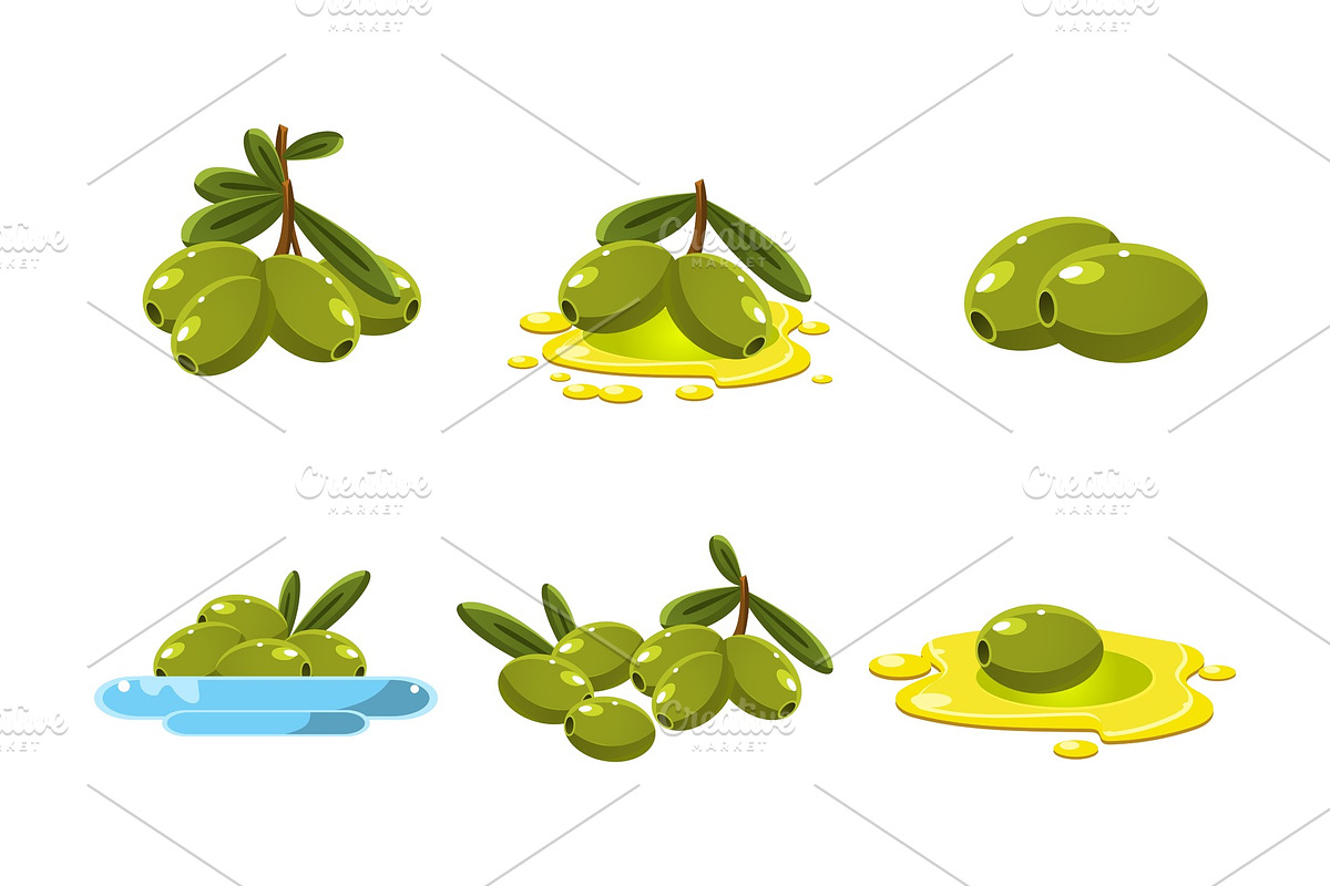 Fresh green olives set, healthy in Illustrations - product preview 8