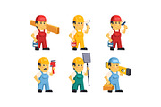 Builder workers in overalls with