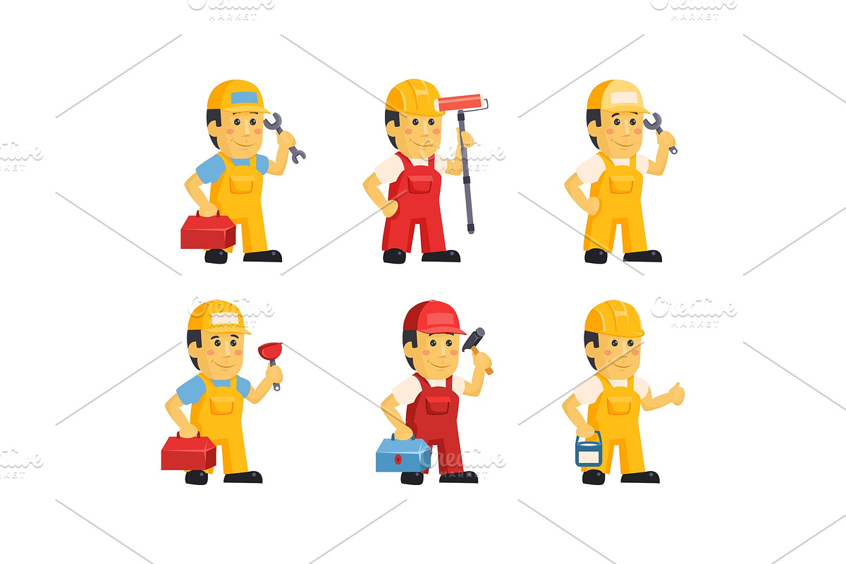 Builder workers in uniform with in Illustrations - product preview 8
