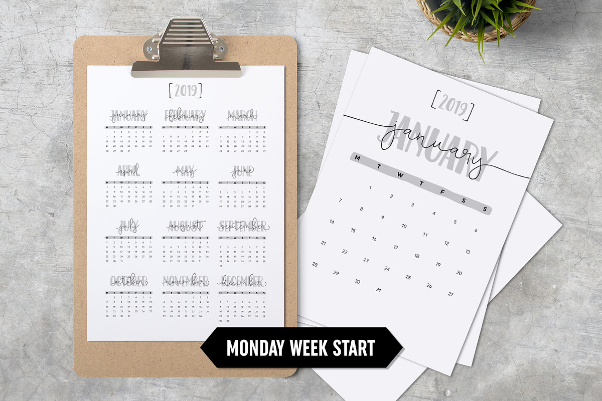Calendar 2019 A4 Minimalistic in Stationery Templates - product preview 8