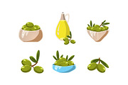 Green olives and oil set, healthy