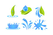 Green leaves, water drops and