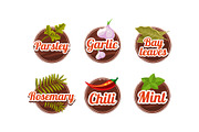Herbs and spices kitchen badges set