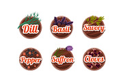 Herbs and spices kitchen badges set