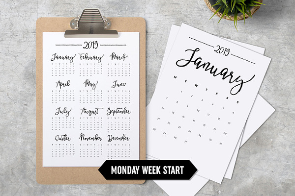 Calendar 2019 A4 Monday Start