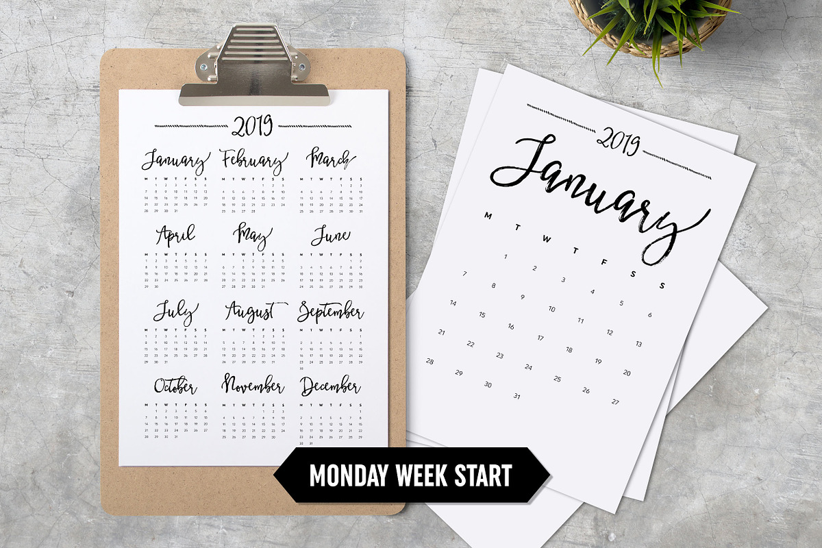 Calendar 2019 A4 Monday Start in Stationery Templates - product preview 8