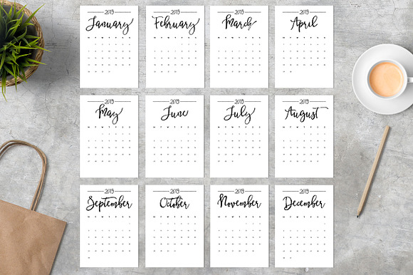 Calendar 2019 A4 Monday Start in Stationery Templates - product preview 1