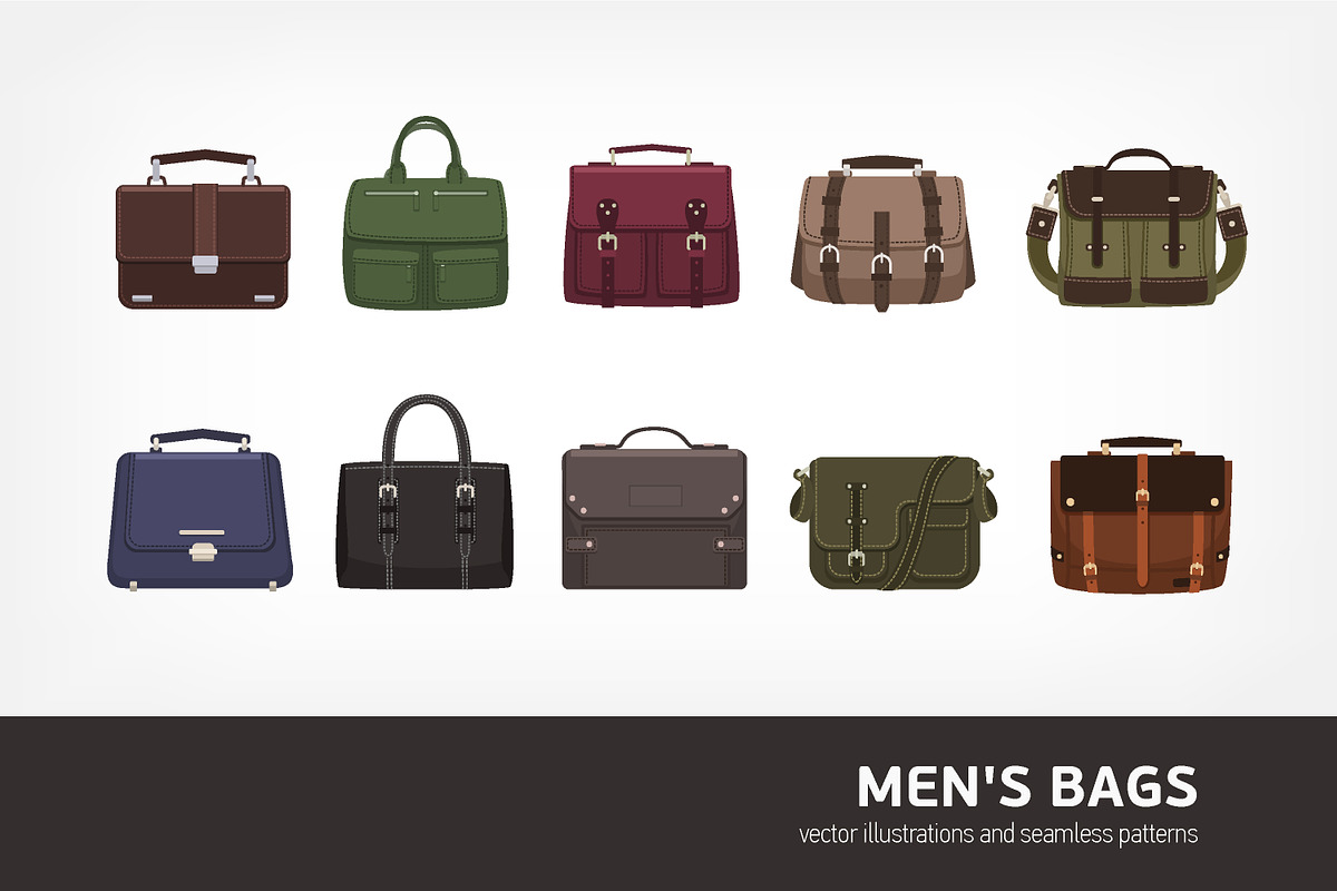Men's bags bundle and seamless in Illustrations - product preview 8