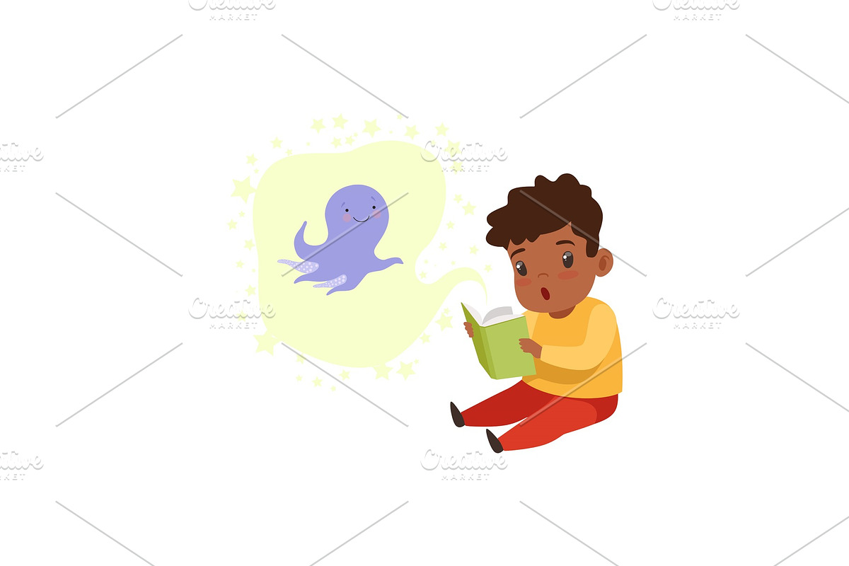 Cute little boy reading a scary in Illustrations - product preview 8