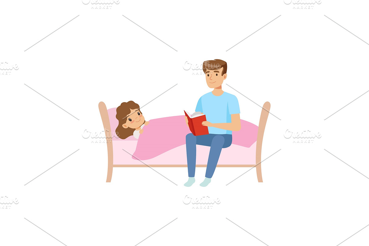 Father reading bedtime story for in Illustrations - product preview 8