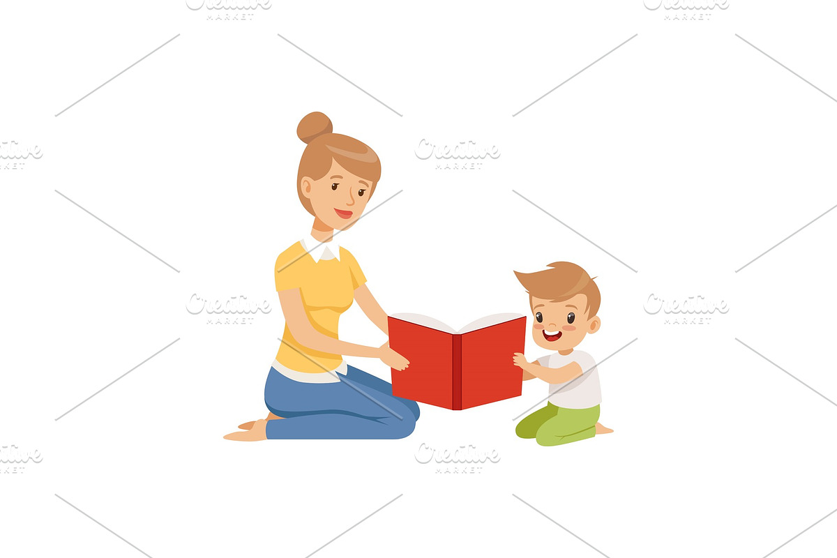 Mother reading a book to her little in Illustrations - product preview 8