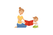 Mother reading a book to her little